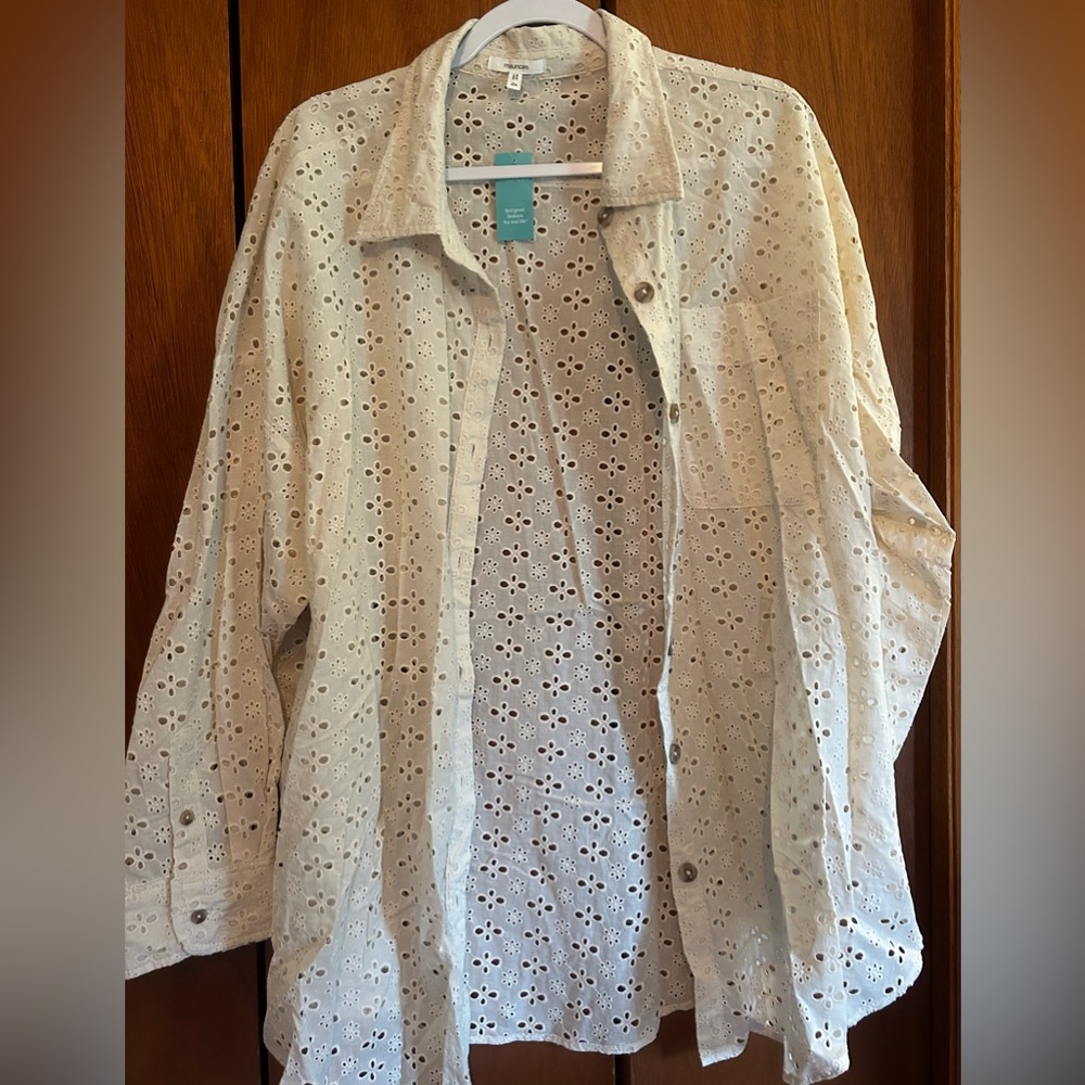 Maurices Cream Eyelet Button Down Shirt